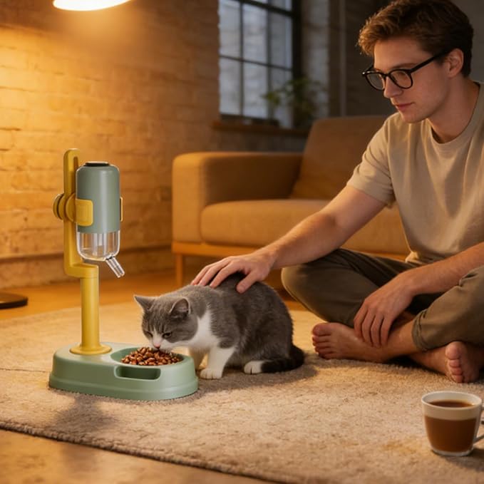 Genérico Automatic Pet Water Dispenser – Raised Drinker with Slow Dispenser | 750 ml of Water in Standing Pet Bowl with Adjustable Height | for Small Animals