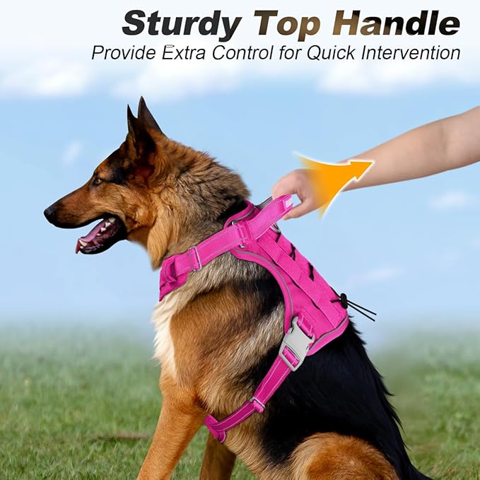BARKBAY Service Dog Vest Tactical Dog Harness Medium Large Sized Dog Tags Personalized No Pull Adjustable Harness Reflective K9 Working Training Easy Control Military Molle System(Pink,L)