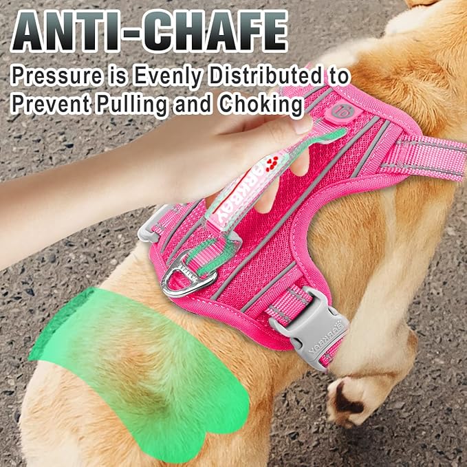 BARKBAY No Pull Dog Harness Large Reflective Dog Harness with Front Clip and Easy Control Handle for Walking Training Running with ID tag Pocket(Pink,S)
