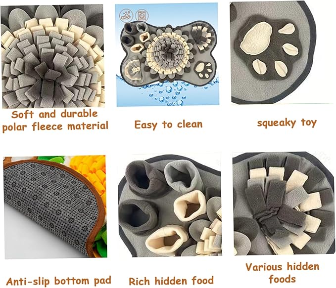 Snuffle Mat for Dog 25x17 Inch Large Washable Dog Snuffle Master with Bb Squeaker Non-slip Sniffing Feeding Mat Funny Brain Games Sniffing Toys for Dogs Brain Games for Small Medium Large Dogs Grey