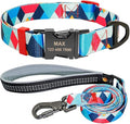 Nylon Dog Collar Leash Set Soft Personalized Dogs Collars Lead Padded with Safety Buckle for Small Medium Large Dogs Pet Pitbull Blue L