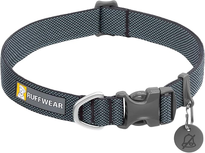 Ruffwear, Hi & Light Dog Collar, Ultralight Quick Release Buckle, Adjustable Trail Running Polyester Collar with Silent ID Attachment, Basalt Gray, 20"-26"