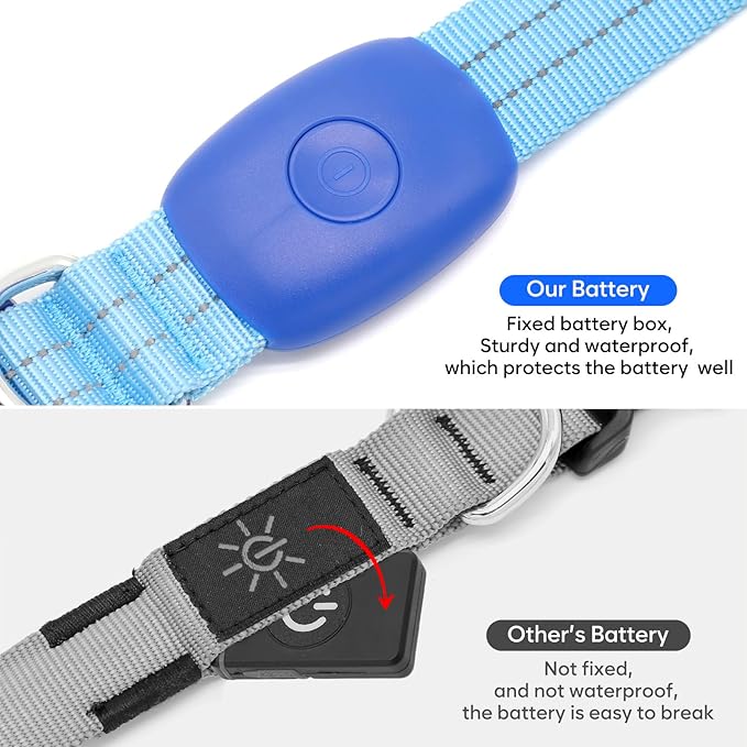Light Up Dog Collars Rechargeable, Reflective LED Glow Dark Dog Collar for Small Medium Large Dogs, Adjustable Pet Dog Lights for Safe Night Walk-Blue, Large