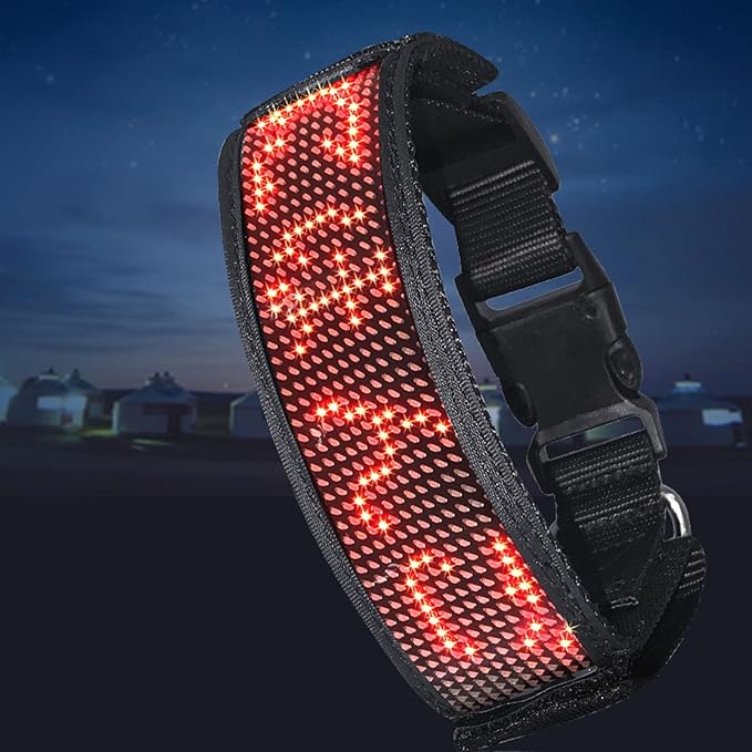 Programmable LED Collar, User Friendly High Visibility Single Color Attractive Rechargeable Pet Dog Safety Collar Polyester Ribbon for Outdoor (Red)