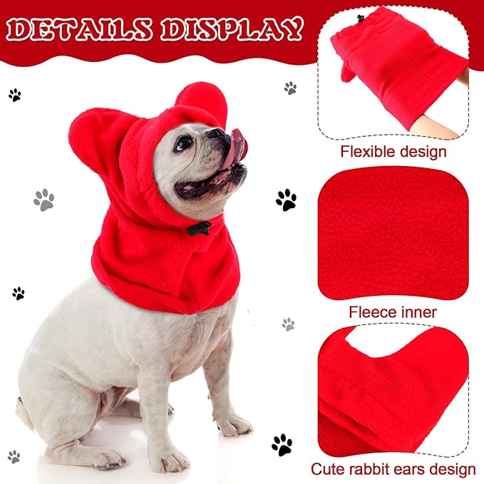 Winter Dog Hats Quiet Ears for Dogs Ear Muffs Pet Neck Warmer Scarf Hoodie Noise Protection Cover Beanie Head Wrap Costume for Pet Dog Cats(Red,L)