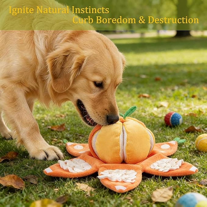 Orange Plush Dog Toy, 3 in 1 Interactive Puzzle Snuffle Toys with Hidden Pockets for Small Medium Dogs, Nose Work Pet Puzzle Toy for Boredom