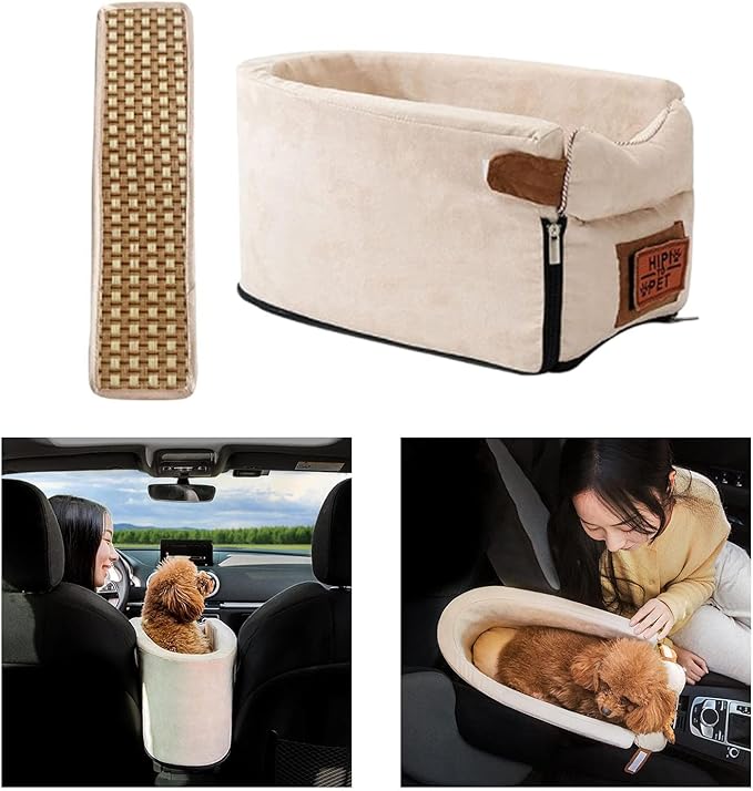 Pet Car Booster Seat Portable Breathable Travel Carrier Stable Puppy Dog Car Seat Summer Cooling Mat (Beige)
