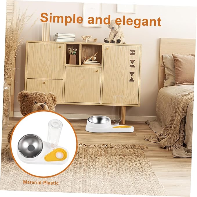 VANZACK Pet Automatic Feeder with Detachable Water Dispenser and Anti-Fall Dog Cage Food Bowl for Small Dogs and Puppies, White Pet Food and Drinking Feeder for Home Use