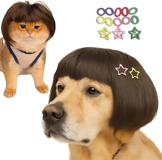 Funny Pet Wig – DIY Haircut & Adjustable Fit – Cat & Dog Costume for Halloween, Party, Photo Shoots – 3D Natural Look – Fits 5kg-50kg Pets