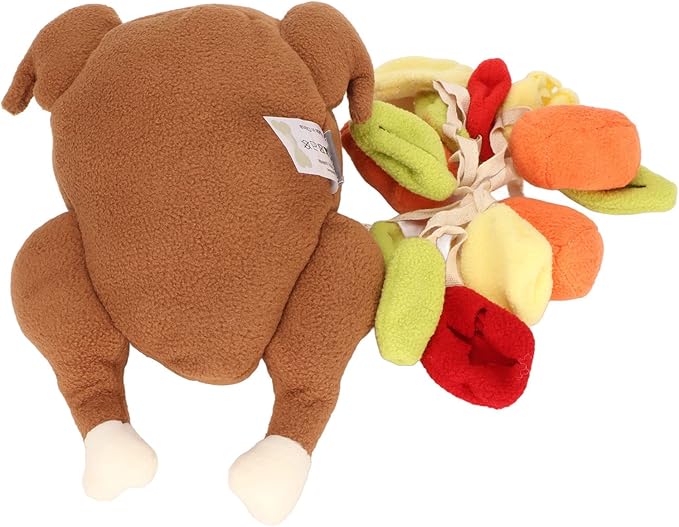 Turkey Vegetable Dog Snuffle Toy, Squeaky Interactive Puppy Training Play Toy with Treat Pockets, Ideal for Foraging Brain Stimulation Slow Feeding, Fun Pet