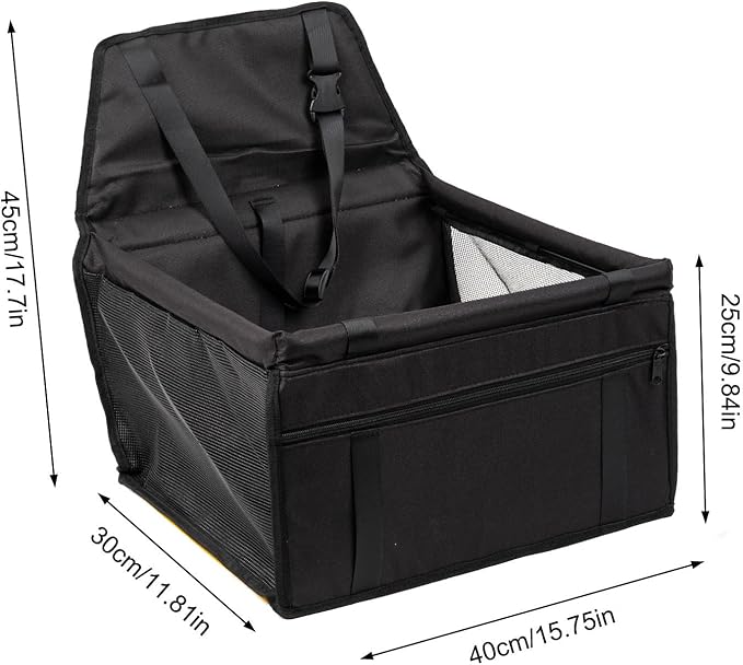 Cushioned Car Ride Bed - Dog Safety Travel Crate | Puppy Travel Safety Gear, Pet Vehicle Bed, Soft Dog Booster Seats with Storage Pockets, Clip-Onn Leashs Portable Car Carrier