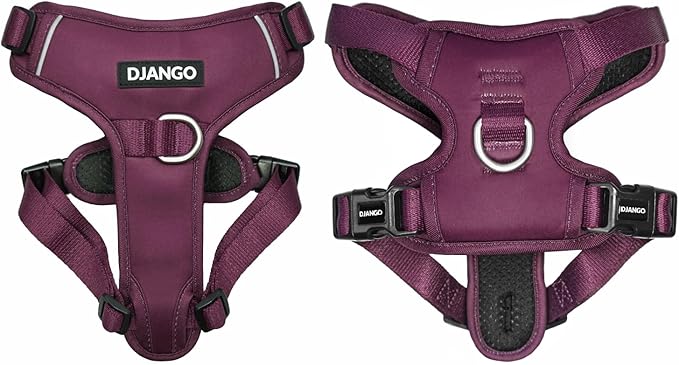 DJANGO Tahoe No Pull Dog Harness – Escape-Proof Dog Harness for Large Dogs with Front & Back Clips for Everyday Use – Adjustable, Padded, Reflective, Secure Fit, Easy On/Off – Raspberry Purple, XL