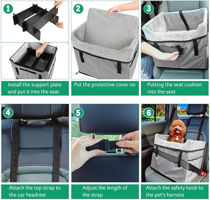 Vivifying Dog Car Seats for Small Dogs, Portable Dog Booster Car Seat with Storage Pockets and Safety Belt, Comfortable Travel Bed for Small Pets Up to 25lbs (Gray)