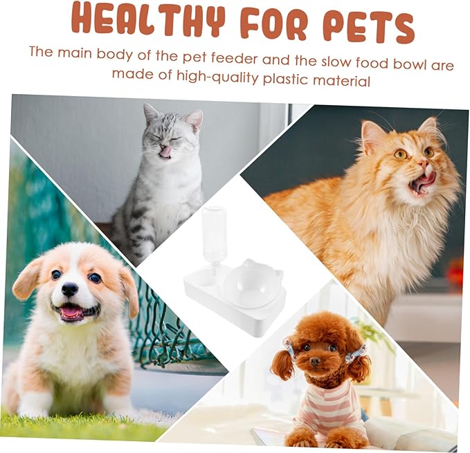 POPETPOP Pet Automatic Water Dispenser with Capacity Tilted Slow Feed Bowl Durable Material for Dogs and Cats Easy to Clean Waterer