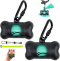 Dog Poop Pickup Bags Holder Dispenser with Standard-Sized Leak-Proof Scented Doggy Waste Bags and Carabiner with Safety Lock&Fastener Never Loose on Leash Lead Again (2 Holders 30 Bags, Black)