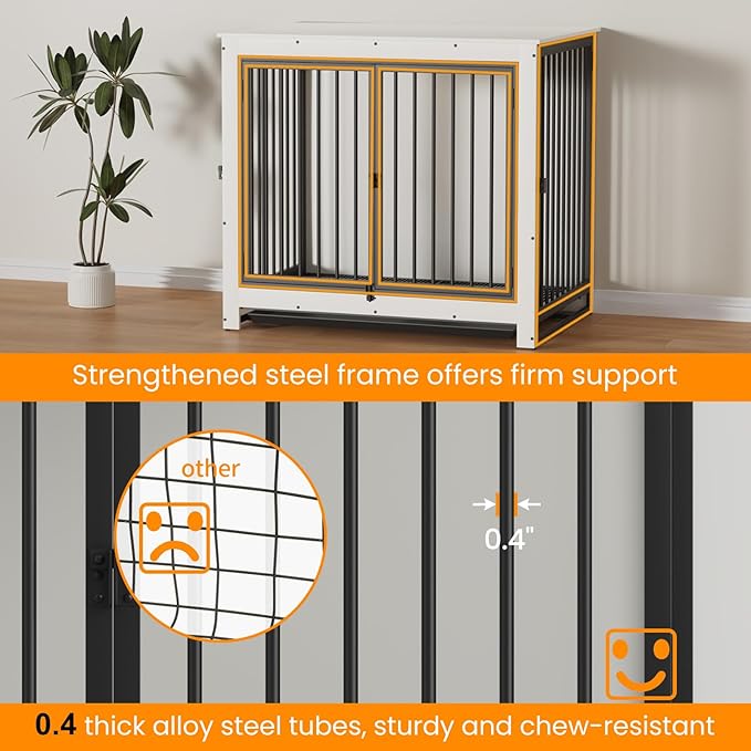 Dog Crate Furniture, 42 InchI ndoor Large Dog Kennel for Medium to Large Dogs Up to 70 LBS, Heavy Duty Wooden Pet Cage End Table with 3 Doors, Alloy Steel Frame & Removable Tray