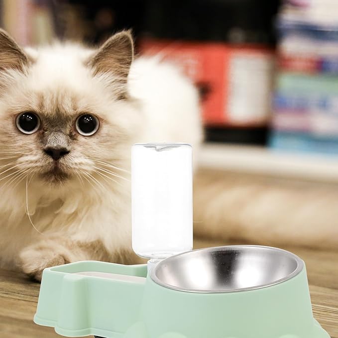 Automatic Stainless Steel Dog Bowl 2-in-1 Food Container and Water Dispenser Wear-Resistant Green Pet Feeder for Puppies and Dogs