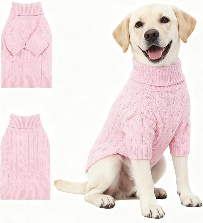 Small/Medium Dog Sweater, Warm Dog Winter Coat w/Sleeves, Comfortable High Neck Premium Dog Clothes for Labrador-Best for Holidays, Daily Walks XL Pink