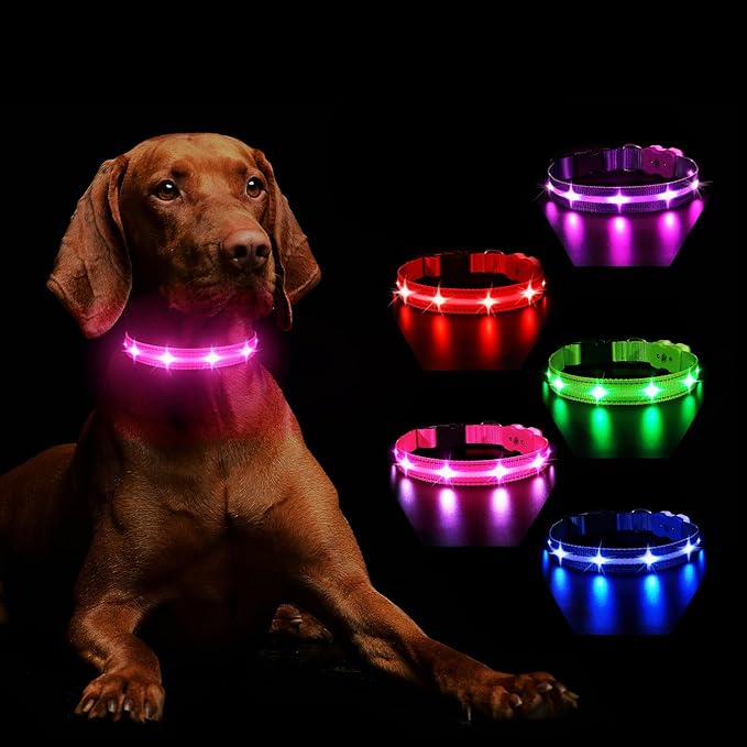 MASBRILL RGB Light Up Dog Collar - Flashing LED, Rechargeable, Water-Resistant, Glow Up Night Walking Collar for Small to Large Dogs
