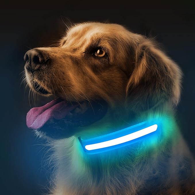 Third led Dog Collar,USB Rechargeable Light Up Dog Collars,3modes,Waterproof Dog Lights for Night Walking,Make Pet Visible and Safety for Night Walking，for Small Medium Large Dogs