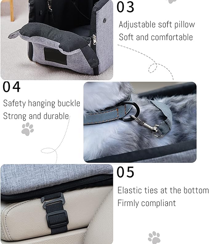 Dog Booster Car Seat Center Console Dog Cat Travel Seat for Small Dogs and Cat Up to 10 Lbs, Installed on The Armrest Box,Washable Travel Bags Carrier Bed Cage Safety Seat