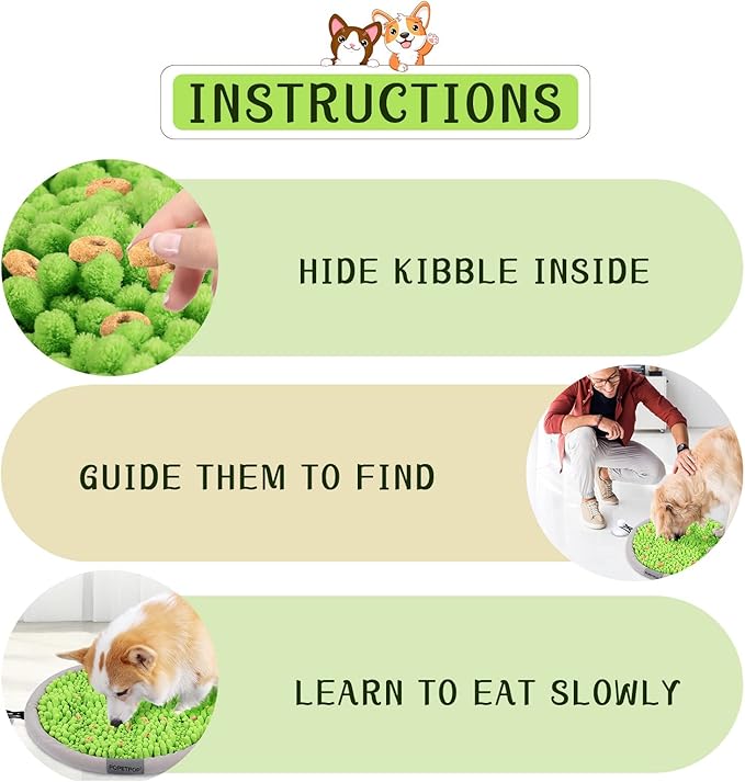 Snuffle Mat for Dogs: Washable with Suction Cups Food Feeding Foraging Mat for Large Small Breed Puppies Green (16.5inch)