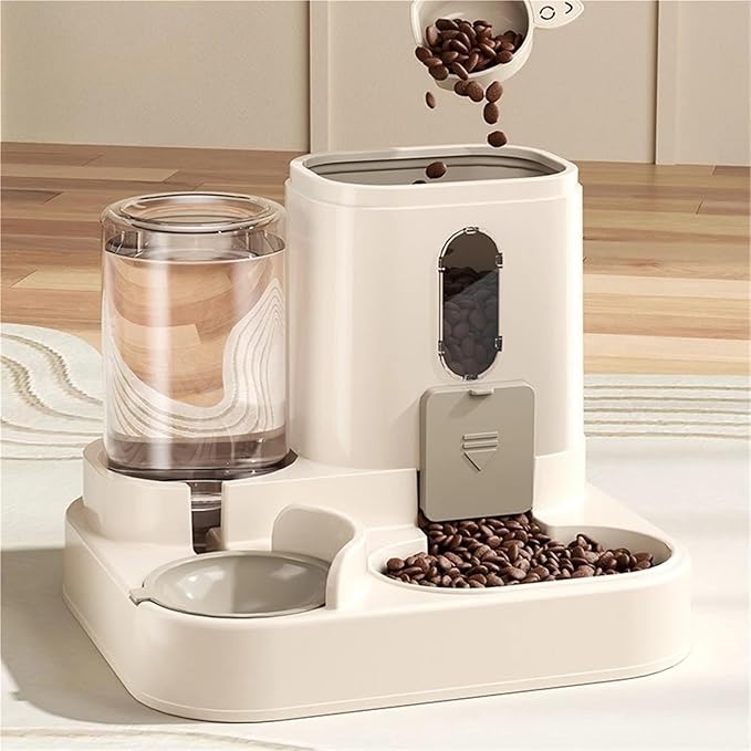 2-in-1 Gravity Pet Feeder & Water Dispenser, Automatic Food Water Bowl for Cats Small Dogs(Yellow)