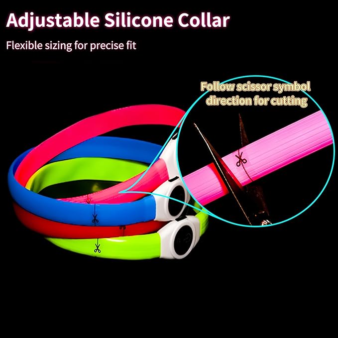 Rechargeable LED Dog Collar with Soft Silicone,Adjustable Glowing Safety Collar for Night Walks,3 Lighting Modes (Fast/Slow Flash/Steady),4 Colors (Red/Blue/Pink/Green),Fits Multiple Dog Sizes (Red)