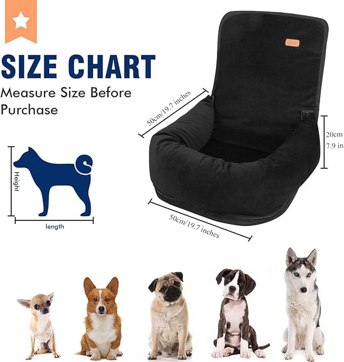 Dog Bed Dog Car Seat Puppy Pet Car Booster Seat,Detachable Non-Slip Dog Travel Car Carrier Bed with Clip-On Safety Leash,Removable Washable Cover for Small and Medium Pets