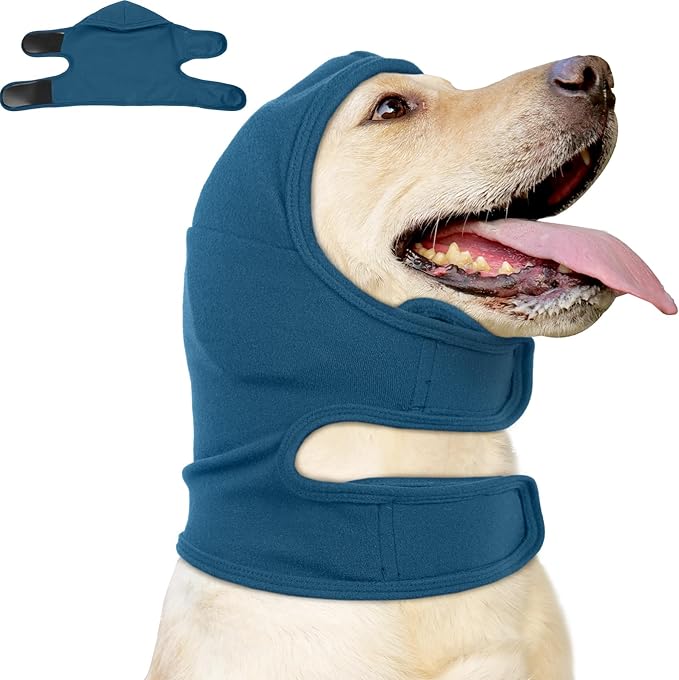 Nanaki Calming Hoodie Dog Ear Covers-No Shake Hematomas Ear Wraps for Dogs, Adjustable Head Wrap Muffs Noise Cancelling Protector, Anxiety Relief, Fireworks & Grooming Bathing, 4th of July, Vet Visit