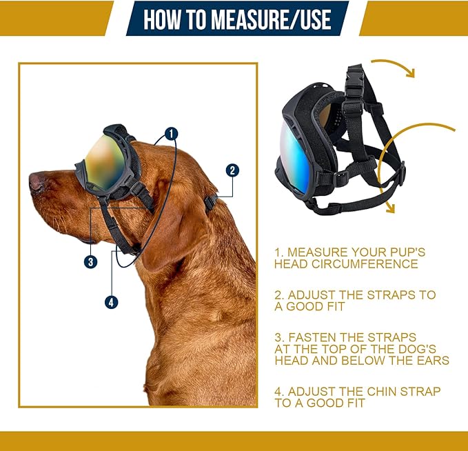 OneTigris Dog Goggles, Dog Sunglasses for Large Dogs with Adjustable Strap UV Protection, Windproof, Suitable for Medium Large Breed, Dogs Eyes Protection