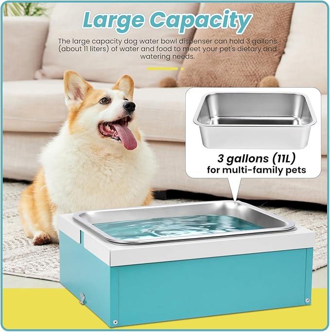 11L Automatic Dog Water Dispenser for Large Dogs Stainless Steel Bowl and Dog Food Storage Container (11L)