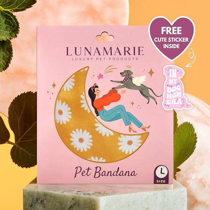 LunaMarie - Luxury Pet Birthday Bandanas -Premium & Silky Poly Fabric | 100% Handmade | Custom Shape Dual Layered (Daisies, X-Small)