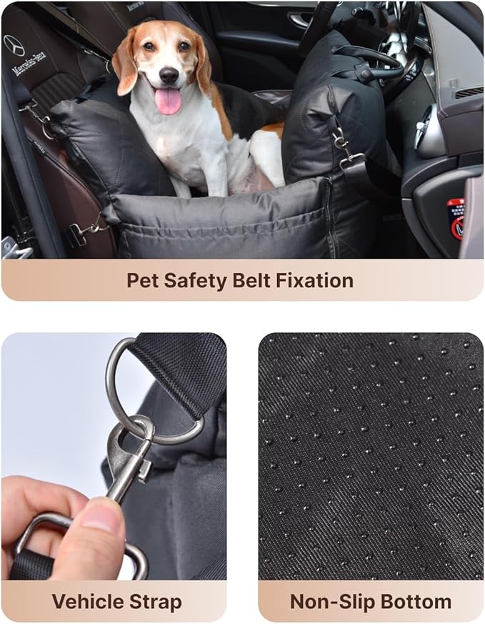 PET MARVEL Dog Car Seat for Small Dogs Up to 25 lbs, Pet Booster Seat with Safety Leash and Thick Cushion, Fully Detachable Washable Pet Bag with Storage Pocket, Portable Car Travel Carrier, Black