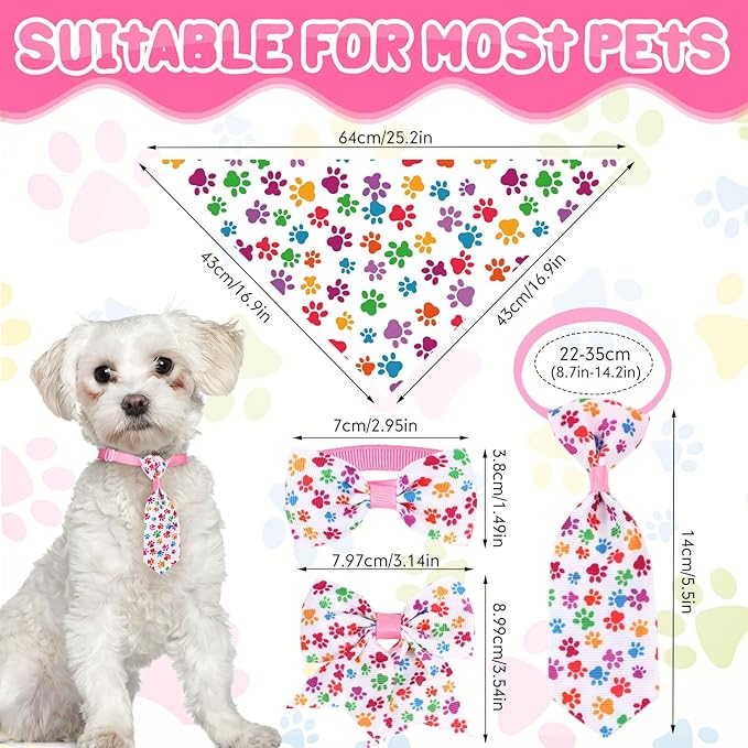Reginary 120 Pcs Paw Bone Print Dog Bandanas Bulk Dog Bows Set Bow Ties Cat Scarf Colorful Washable Triangle Pet Kerchief Cute Bib for Summer Small Medium Large Pets Grooming Accessories Costume