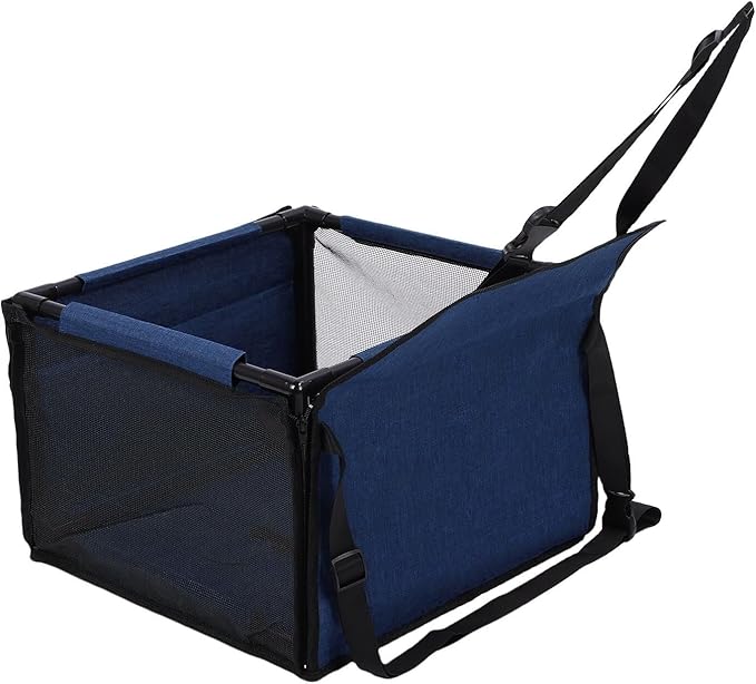 Dog Car Seat, Foldable Dog Car Booster Seat Collapsible Travel Bags with Safety Belt and and Mesh Window, Carrier for Small to Medium Pets Puppy, 39x39x27cm (Dark Blue)