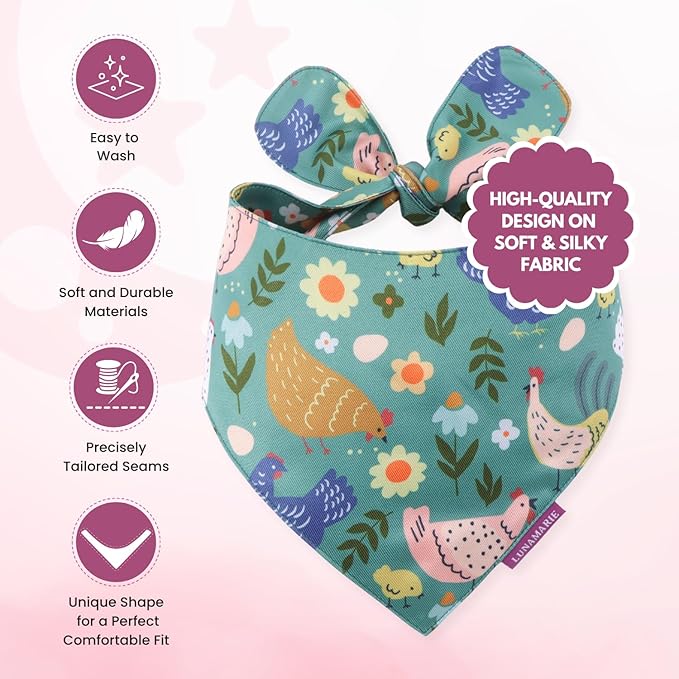LunaMarie - Luxury Pet Birthday Bandanas -Premium & Silky Poly Fabric | 100% Handmade | Custom Shape Dual Layered (Chicken Couture, Large)
