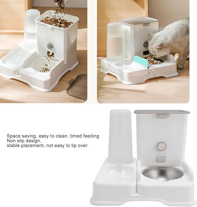 Automatic Pet Feeder, Large Capacity All in One Food Water Dispenser Pet Feeder Station for Home Travel