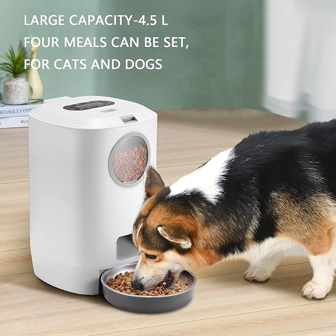 4 Meals Automatic Dog Feeder, Digital Feeding with Dual Power Supply Timer Smart Feeder for Small Medium Larger Cats and Dogs（not Include Batteries