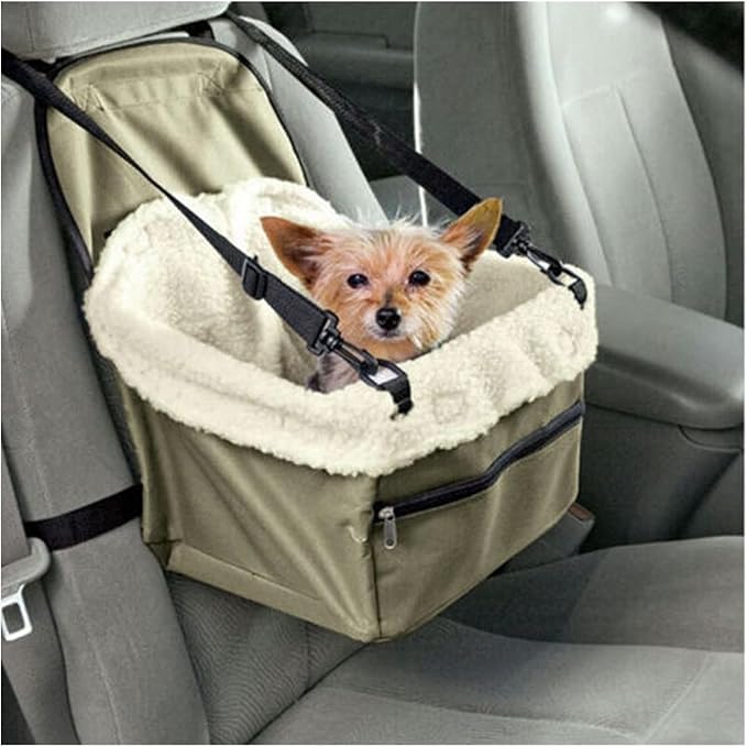 Pet Dog Car Booster Seat Pet Mesh Puppy Safety Belt Stable Foldable Travel Pet Dog Car Seat Booster Basket(Khaki)
