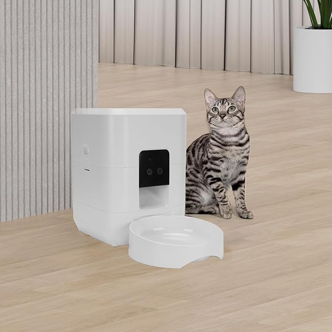 Automatic Cat Feeder, Convenient Dry Food Auto Dispenser with Timer Electric Dog Feeder for Multiple Pets Small Dogs (White)