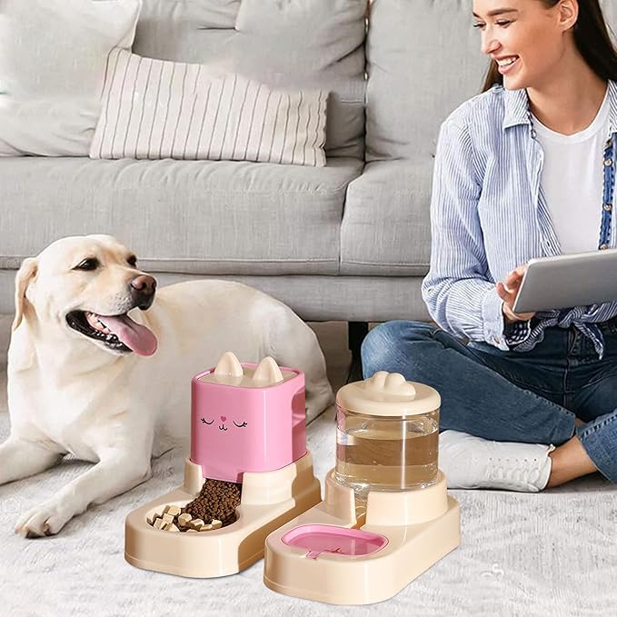 Automatic Cat Feeder, Auto Fill Cat Water Bowl, Cat Food Dispenser, Anti-Slip Automatic Pet Waterer, Large Capacity Cat Water Dispenser, Cute Dog Feeding Bowls (C)