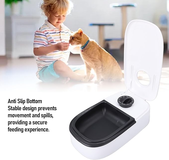 Automatic Pet Feeder, Separate and Single Bowl Design Easy to Cleanup Simple Operating Timer Dry Food Bowl for Dogs Cats(Light Red) (Black)