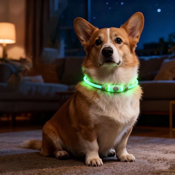 LED Light Up Dog Collar Rechargeable, Waterproof Lighted Dog Collars for Night, 4 RGB Lighting Modes, Cutable Soft Collar for Small Medium Large Dogs (White)