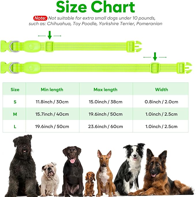 Light Up Dog Collars Rechargeable, Reflective LED Glow Dark Dog Collar for Small Medium Large Dogs, Adjustable Pet Dog Lights for Safe Night Walk-Green, Large