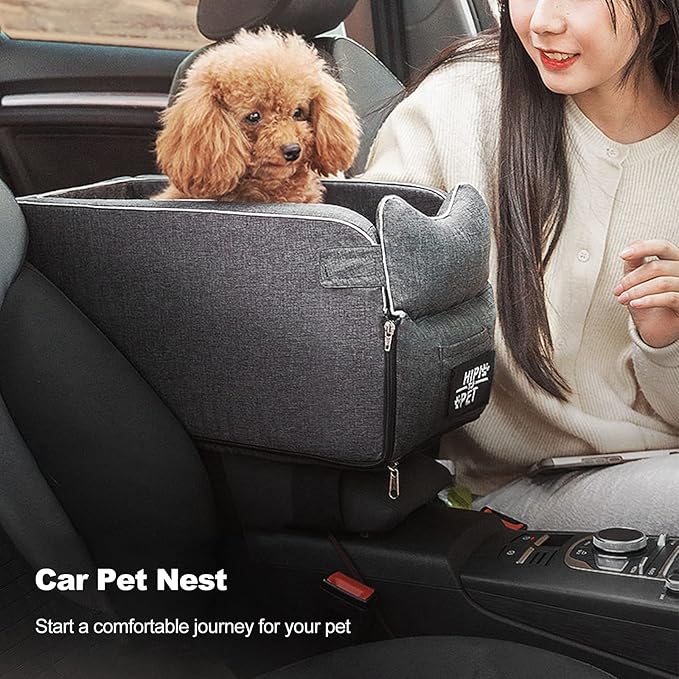 Ergocar Pets Booster Seat for Car Front Seat Travel Carrier Cage Shoulder Straps Collapsible Soft Washable Portable Small Dogs & Cats Car Seat Puppy Car Seat Within 6kg-Gray, Straps