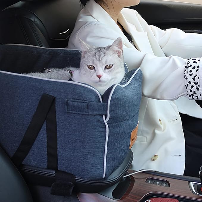 Dog Car Seat Pet Booster Seat ON Car Armrest Perfect for Small Pets, Interactive Dog Console Car Seat,Pet Travel Safety Car Seat,Portable Dog Car Travel Carrier Bed with Safety Buckle