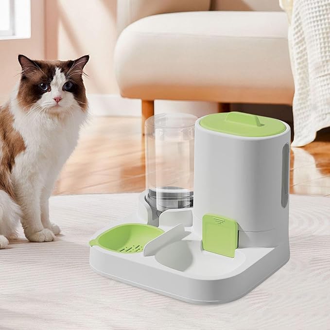 Automatic Pet Feeder Waterer, Cat Feeder, Dog Bowl, Removable Portable Water Dispenser, Green