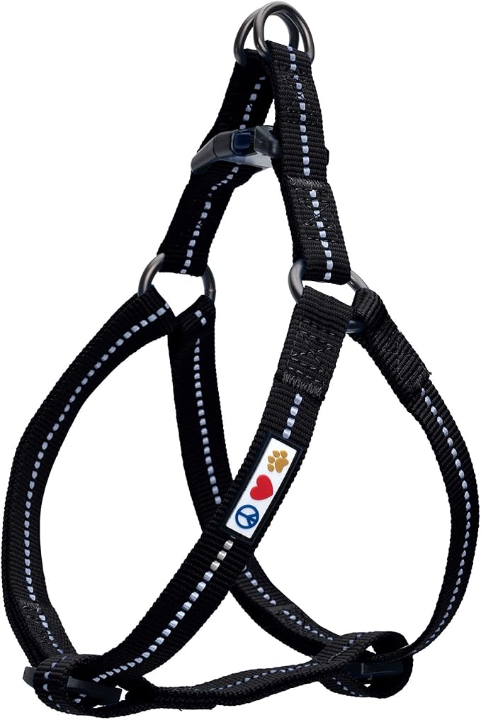 Pawtitas Recycled Reflective Step-in Dog Harness – Adjustable No-Pull Vest for Puppies to Seniors, Safe & Comfortable S Black