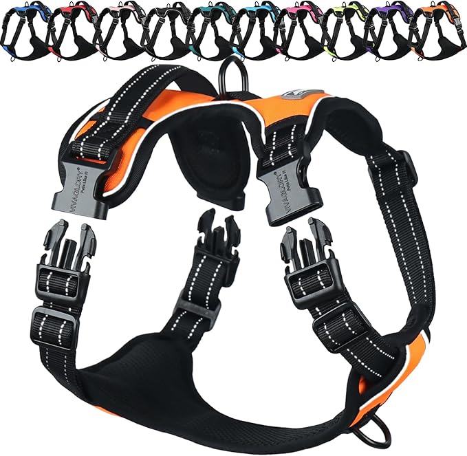 VIVAGLORY Dog Harness Easewalk No Pull Dog Harness with Handle Front Clip & Back Clip for Training Walking Lifting, No Pull Adjustable Easy On Padded Comfortable for Pet, S, Orange - Plain